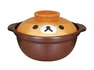 korean premium cartoon pattern ceramic brown casserole clay pot with lid,for cooking hot pot dolsot bibimbap and soup (9in,64oz)