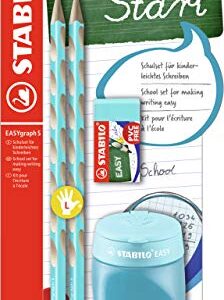 STABILO Handwriting Pencil EASYgraph S School Set - Left-Handed - Pencil x 2 + EASYsharpener + EASYeraser - blue