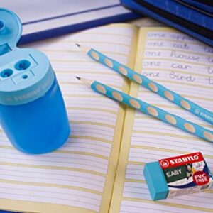 STABILO Handwriting Pencil EASYgraph S School Set - Left-Handed - Pencil x 2 + EASYsharpener + EASYeraser - blue