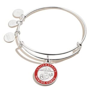 alex and ani collaborations expandable bangle for women, united states marine corps charm, shiny silver finish, 2 to 3.5 in