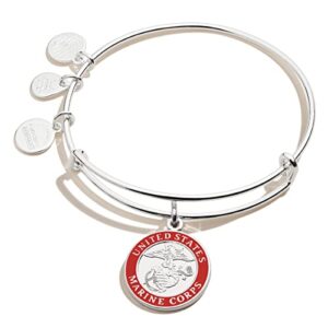 Alex and Ani Collaborations Expandable Bangle for Women, United States Marine Corps Charm, Shiny Silver Finish, 2 to 3.5 in