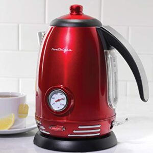 Nostalgia Retro Stainless Steel Electric Tea And Water Kettle, 1.7 Liters, Auto-Shut Off & Boil-Dry Protection, Water Level Indicator Window, Red