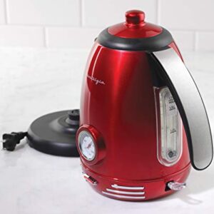 Nostalgia Retro Stainless Steel Electric Tea And Water Kettle, 1.7 Liters, Auto-Shut Off & Boil-Dry Protection, Water Level Indicator Window, Red