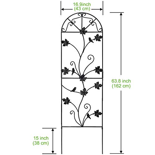 2 Packs 64"x17" Metal Garden Trellis for Climbing Plants Rustproof Sturdy Black Iron Trellis Plants Support Outdoor for Climbing Vegetable Rose Potted Plants Flower Cucumber Clematis