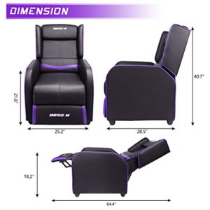 BOSSIN Gaming Recliner Chair for Adults 400lbs Racing Style Sofa Big and Tall PU Leather Recliner Seating Modern Ergonomic Lounge Recliner Chair Comfortable Home Movie Theater for Living Room(Purple)