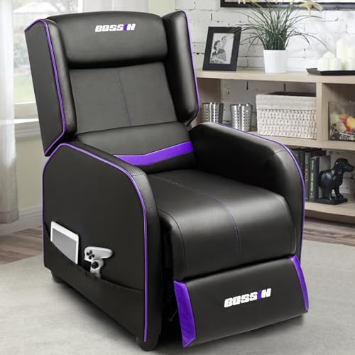 BOSSIN Gaming Recliner Chair for Adults 400lbs Racing Style Sofa Big and Tall PU Leather Recliner Seating Modern Ergonomic Lounge Recliner Chair Comfortable Home Movie Theater for Living Room(Purple)