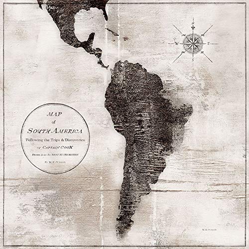 Posterazzi PDXRB14144MCLARGE World Map Black and White VI-South America Marie-Elaine Cusson Poster Print, 24 x 24, Multicolor