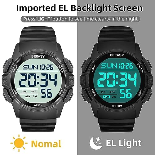 Beeasy Men Digital Sports Watch,Waterproof Watch with Stopwatch Countdown Timer Alarm Function Dual Time Watch for Mens Student