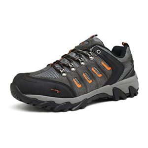 nortiv 8 mens waterproof hiking shoes leather low-top hiking shoes for outdoor trailing, trekking, camping, walking,black/dark/grey/orange - 10 (quest-1)