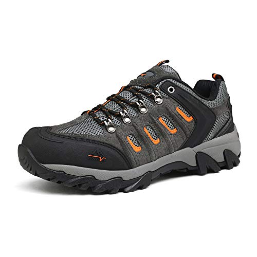 NORTIV 8 Mens Waterproof Hiking Shoes Leather Low-Top Hiking Shoes for Outdoor Trailing, Trekking, Camping, Walking,Black/Dark/Grey/Orange - 10 (Quest-1)