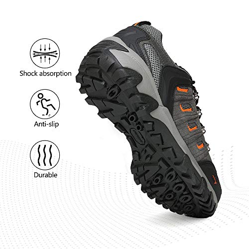 NORTIV 8 Mens Waterproof Hiking Shoes Leather Low-Top Hiking Shoes for Outdoor Trailing, Trekking, Camping, Walking,Black/Dark/Grey/Orange - 10 (Quest-1)