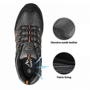 NORTIV 8 Mens Waterproof Hiking Shoes Leather Low-Top Hiking Shoes for Outdoor Trailing, Trekking, Camping, Walking,Black/Dark/Grey/Orange - 10 (Quest-1)