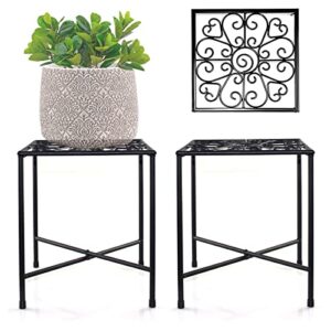 mid century plant stand, 2 pack 11" tall metal plant stand for flower pot planter up to 100lbs, rustproof iron plant holder for indoor outdoor use, modern plant stand for home garden display greenery