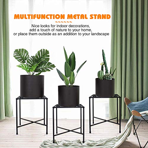 Mid Century Plant Stand, 2 Pack 11" Tall Metal Plant Stand for Flower Pot Planter Up to 100lbs, Rustproof Iron Plant Holder for Indoor Outdoor Use, Modern Plant Stand for Home Garden Display Greenery