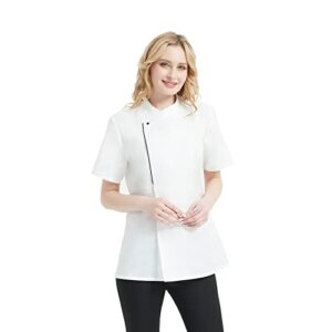 toptie women's chef coat with contrast piping short sleeve chef jacket white