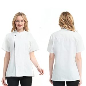 TOPTIE Women's Chef Coat with Contrast Piping Short Sleeve Chef Jacket White