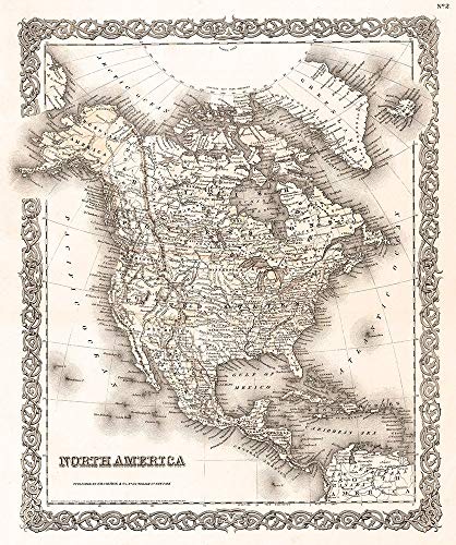 Posterazzi PDXFAS2043LARGE 1855 Vintage Map of North America Colton Poster Print, 24 x 36, Multicolor