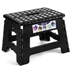 delxo 9 inch folding step stool in black,1 pack premium heavy duty foldable stool for kids,portable collapsible plastic step stool,non slip folding stools for kitchen bathroom bedroom