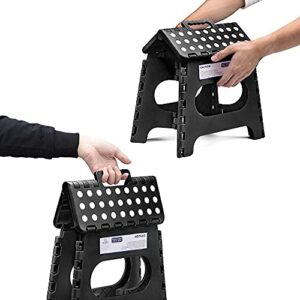 Delxo 9 Inch Folding Step Stool in Black,1 Pack Premium Heavy Duty Foldable Stool for Kids,Portable Collapsible Plastic Step Stool,Non Slip Folding Stools for Kitchen Bathroom Bedroom