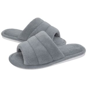 shevalues unisex terry cloth open toe slippers womens memory foam slip on house slippers shoes, grey, 7.5-8.5 women/6-7 men