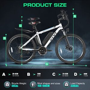 Vivi Electric Bike, Electric Bike for Adults, 26" Ebike 500W Adult Electric Bicycles, 20MPH Electric Mountain Bike with 48V Removable Battery, Up to 50 Miles, Cruise Control, Professional 21 Speed