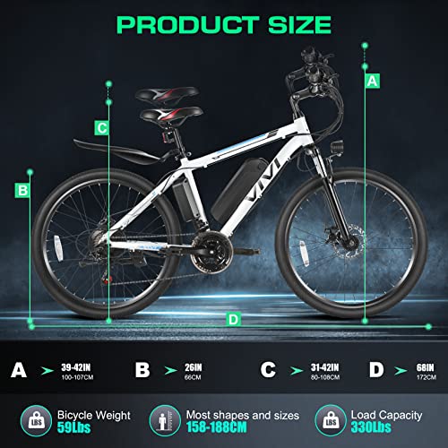 Vivi Electric Bike, Electric Bike for Adults, 26" Ebike 500W Adult Electric Bicycles, 20MPH Electric Mountain Bike with 48V Removable Battery, Up to 50 Miles, Cruise Control, Professional 21 Speed