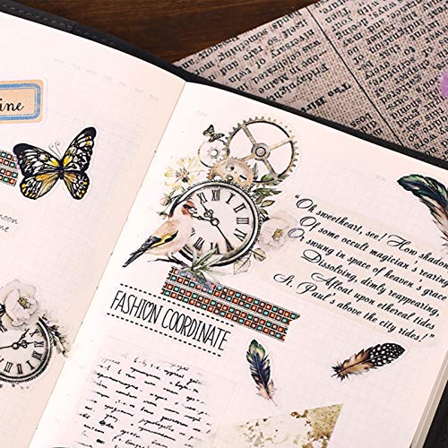 Watercolor Vintage Retro Flower Bird Clock Botanical Planner Stickers Decal, Decorative Scrapbooking Embellishment Supplies, Adhesive Art Craft Gift for Journal, Diary, Notebook, Calender, Card Making