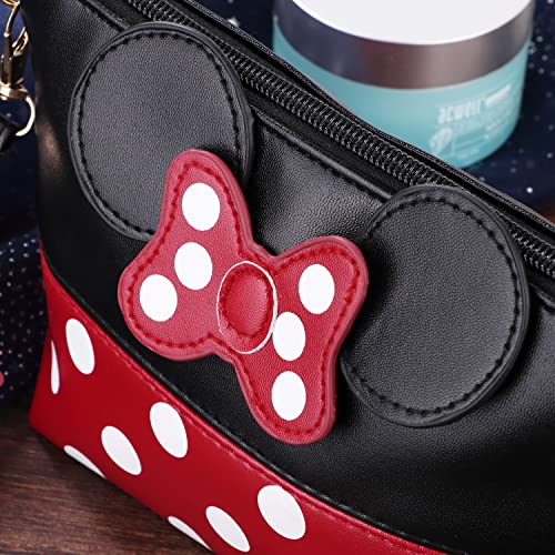 yiwoo 2 Pack Cosmetic Bag Mouse Ears Bag with Zipper,Cartoon Leather Travel Makeup Handbag with Bow-knot, Cute Portable Toiletry Pouch for Women Teen Girls Kids (Black)