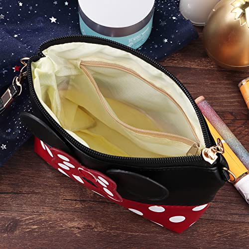 yiwoo 2 Pack Cosmetic Bag Mouse Ears Bag with Zipper,Cartoon Leather Travel Makeup Handbag with Bow-knot, Cute Portable Toiletry Pouch for Women Teen Girls Kids (Black)