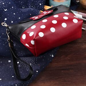 yiwoo 2 Pack Cosmetic Bag Mouse Ears Bag with Zipper,Cartoon Leather Travel Makeup Handbag with Bow-knot, Cute Portable Toiletry Pouch for Women Teen Girls Kids (Black)