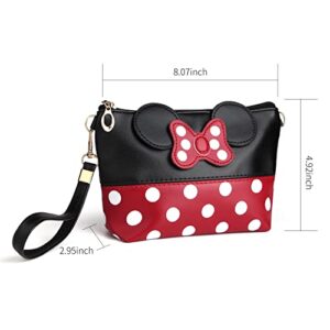 yiwoo 2 Pack Cosmetic Bag Mouse Ears Bag with Zipper,Cartoon Leather Travel Makeup Handbag with Bow-knot, Cute Portable Toiletry Pouch for Women Teen Girls Kids (Black)