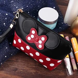 yiwoo 2 Pack Cosmetic Bag Mouse Ears Bag with Zipper,Cartoon Leather Travel Makeup Handbag with Bow-knot, Cute Portable Toiletry Pouch for Women Teen Girls Kids (Black)