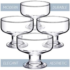 Crystalia Small Glass Ice Cream Bowl Set, Glass Dessert Cups for Trifle Parfait Sundae and Nuts, Lead-Free Footed Dessert Cups, Clear Glass Fruit Parfait Cups, Set of 4, 9 oz (Rounded)