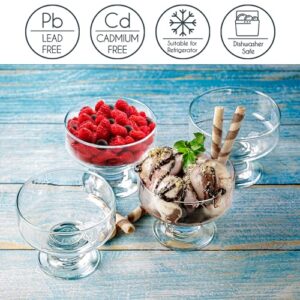 Crystalia Small Glass Ice Cream Bowl Set, Glass Dessert Cups for Trifle Parfait Sundae and Nuts, Lead-Free Footed Dessert Cups, Clear Glass Fruit Parfait Cups, Set of 4, 9 oz (Rounded)
