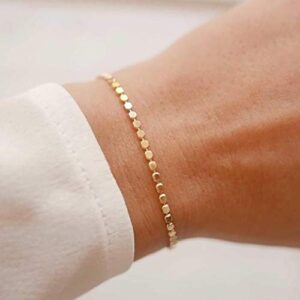 Kyerlyn 14K Gold Plated Handmade Dainty Dot Bracelet Cute Thin Everyday Bracelets for Women Men Size 6.5-8.5 Inch