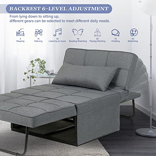 Saemoza Sofa Bed, 4 in 1 Multi Function Folding Ottoman Sleeper Bed, Modern Convertible Chair Adjustable Backrest Sleeper Couch Bed for Living Room/Small Apartment, Light Gray
