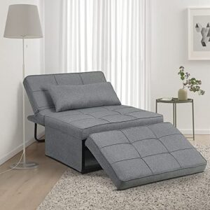 saemoza sofa bed, 4 in 1 multi function folding ottoman sleeper bed, modern convertible chair adjustable backrest sleeper couch bed for living room/small apartment, light gray