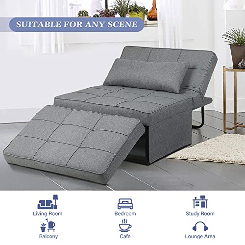 Saemoza Sofa Bed, 4 in 1 Multi Function Folding Ottoman Sleeper Bed, Modern Convertible Chair Adjustable Backrest Sleeper Couch Bed for Living Room/Small Apartment, Light Gray