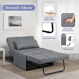 Saemoza Sofa Bed, 4 in 1 Multi Function Folding Ottoman Sleeper Bed, Modern Convertible Chair Adjustable Backrest Sleeper Couch Bed for Living Room/Small Apartment, Light Gray