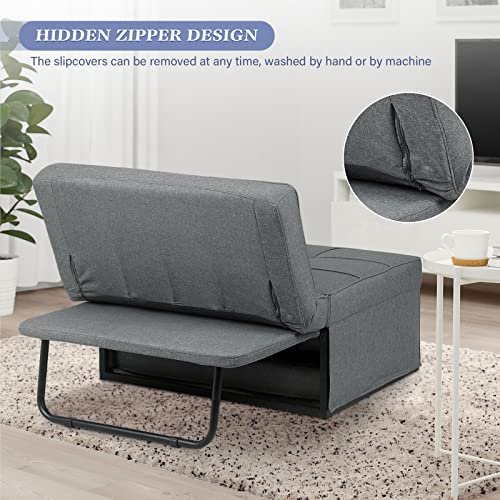 Saemoza Sofa Bed, 4 in 1 Multi Function Folding Ottoman Sleeper Bed, Modern Convertible Chair Adjustable Backrest Sleeper Couch Bed for Living Room/Small Apartment, Light Gray