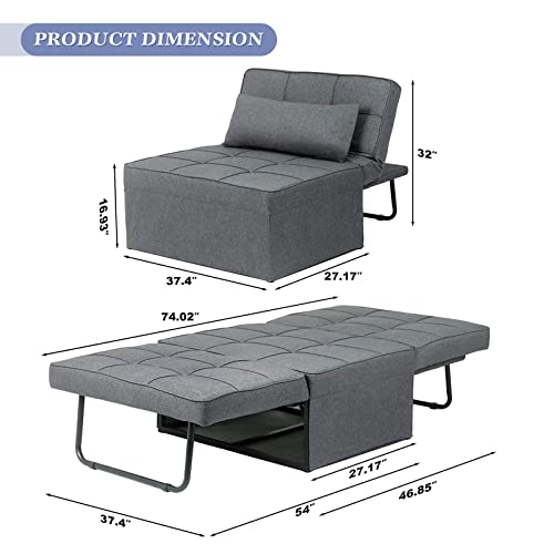 Saemoza Sofa Bed, 4 in 1 Multi Function Folding Ottoman Sleeper Bed, Modern Convertible Chair Adjustable Backrest Sleeper Couch Bed for Living Room/Small Apartment, Light Gray