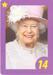 queen elizabeth england trading gaming card 2020 celebrity who is it paladone #14 size2x2 inches border color varies