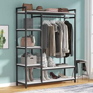 tribesigns free-standing closet organizer with 6 storage shelves and hanging bar, large standing clothes garment rack(white)