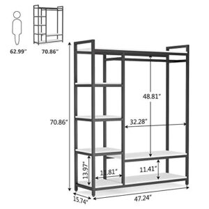 Tribesigns Free-standing Closet Organizer with 6 Storage Shelves and Hanging Bar, Large Standing Clothes Garment Rack(White)