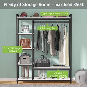 Tribesigns Free-standing Closet Organizer with 6 Storage Shelves and Hanging Bar, Large Standing Clothes Garment Rack(White)