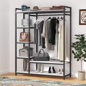 Tribesigns Free-standing Closet Organizer with 6 Storage Shelves and Hanging Bar, Large Standing Clothes Garment Rack(White)