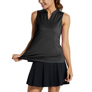 baleaf women's sleeveless golf tennis shirts lightweight quick dry v-neck tank tops polo black m