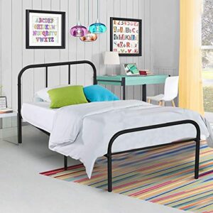 voilamart twin bed with storage with headboard and footboard, black metal platform bed frame no box spring needed,twin bed frame for kids