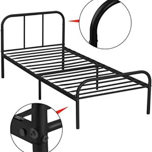 Voilamart Twin Bed with Storage with Headboard and Footboard, Black Metal Platform bed frame No Box Spring Needed,Twin bed frame for Kids