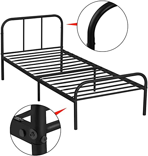 Voilamart Twin Bed with Storage with Headboard and Footboard, Black Metal Platform bed frame No Box Spring Needed,Twin bed frame for Kids